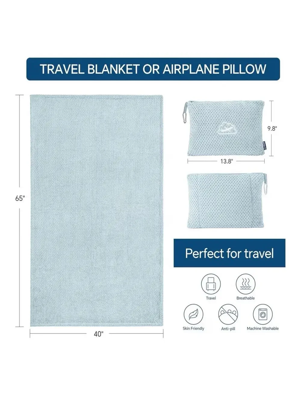 Travel Blanket with Bag, Ultra-Soft Jacquard Fleece Blanket with Luggage Sleeve